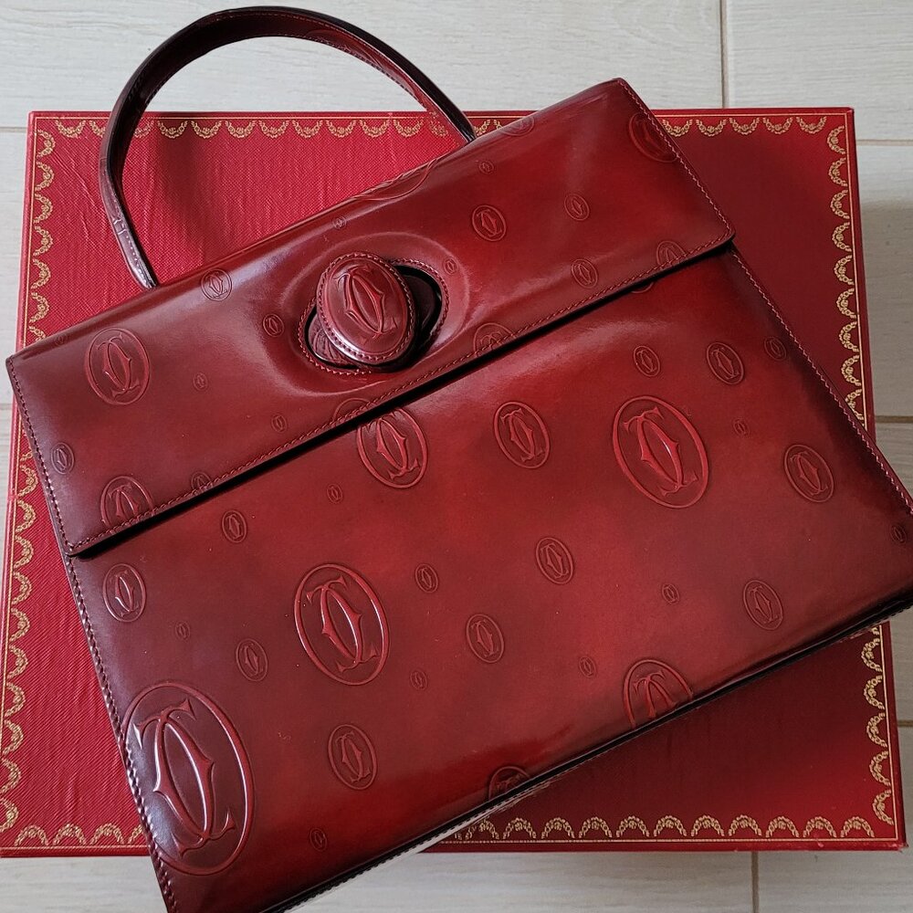 Authentic Cartier Happy Birthday Bordeaux Patent Leather Handbag